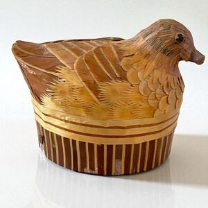 VINTAGE BIRD ON NEST TRINKET BOX BAMBOO STRAW DESIGN BIRDS UNIQUE GIFT BOX
